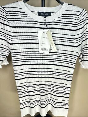 Chloe + Jasmine NWT Black White Striped Ribbed Knit Top M